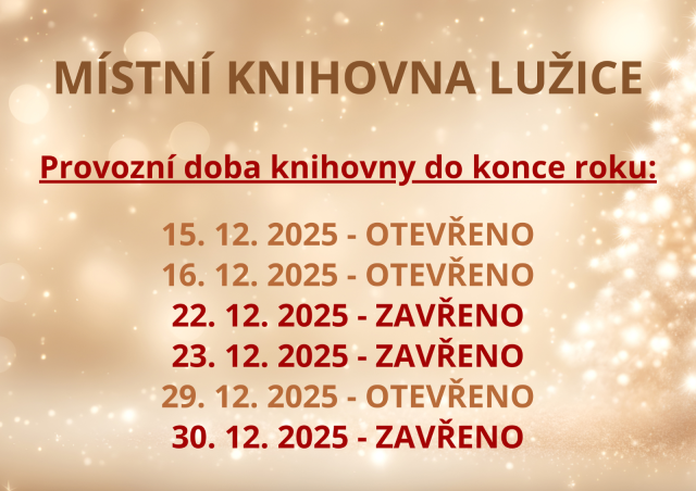 Místní knihovna - provozní doba do konce roku