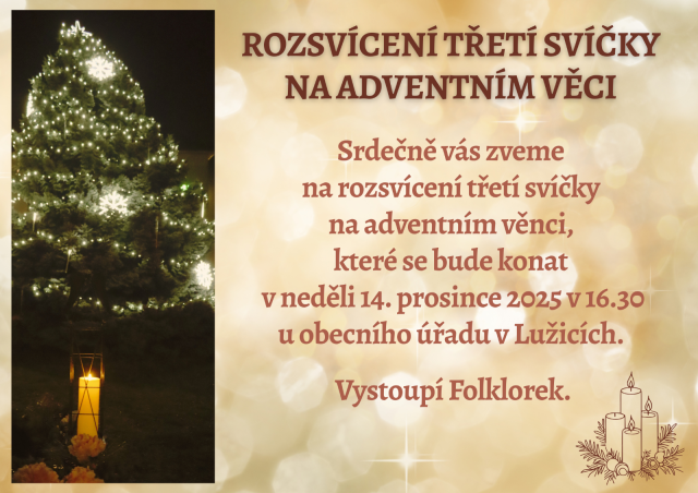 Rozsvícení třetí svíčky na adventním věnci 