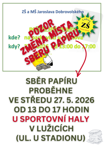 Sběr papíru - POZOR ZMĚNA MÍSTA