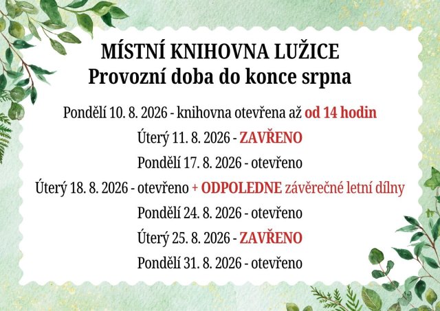 Místní knihovna - provozní doba do konce srpna